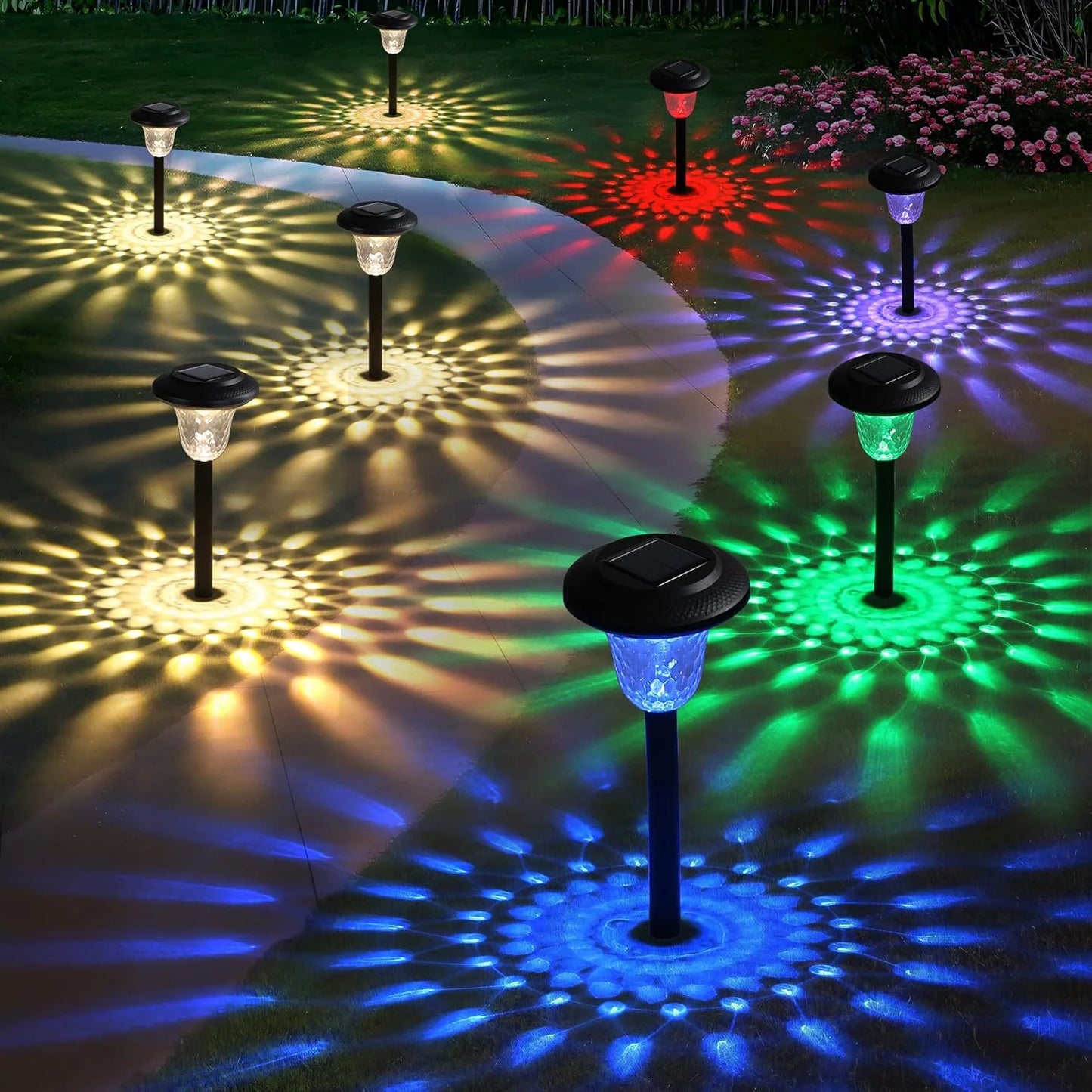 Solar Pathway Lights Bright RGB Color Changing/Warm White Outdoor Waterproof Garden Lamp Powered Landscape Path Lights for Yard