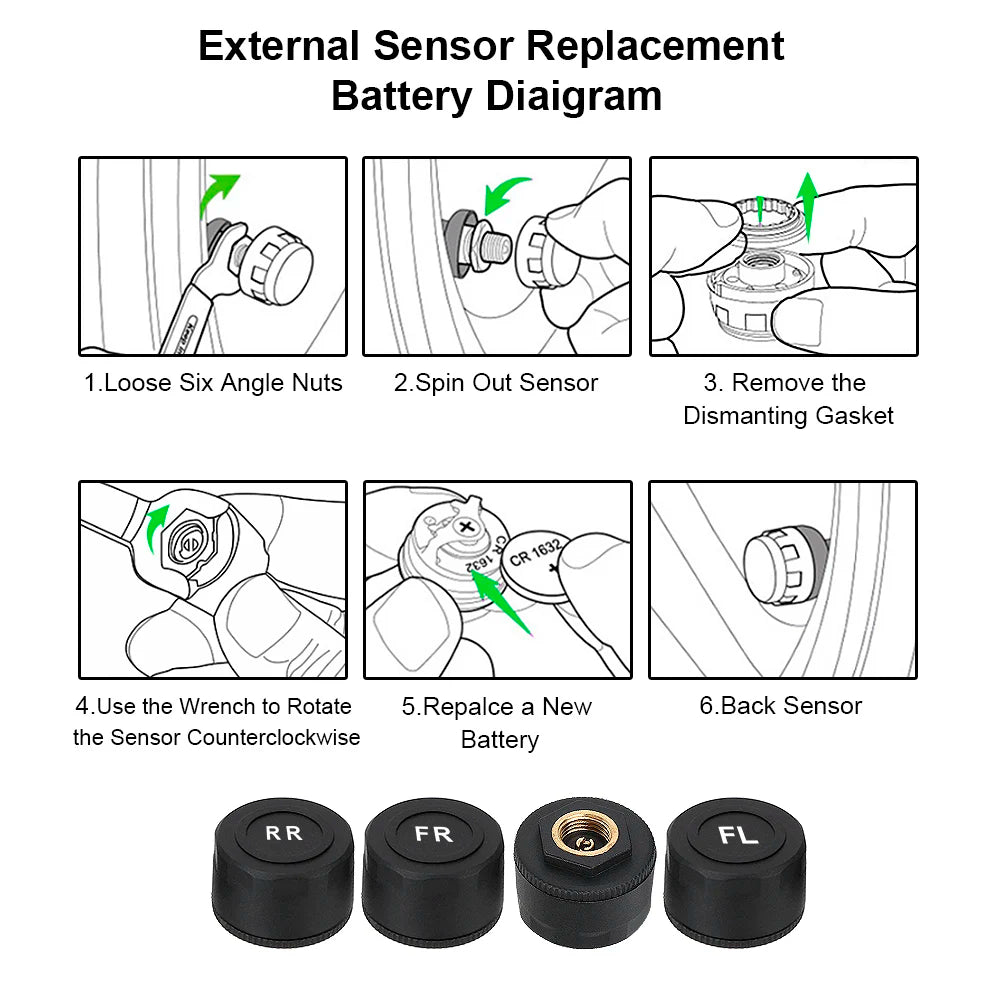 Car Tire Pressure Alarm Monitor System Solar Power TPMS Temperature Alert LCD Display With 4 Internal/External Sensor