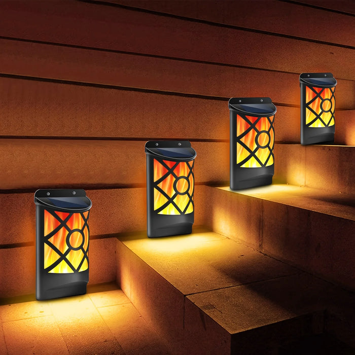 Solar Torch Wall Lamp Outdoor Led Flame Solar Light Dark Sensor Auto On/Off Wall Mounted Night Lights for Patio Deck Driveway