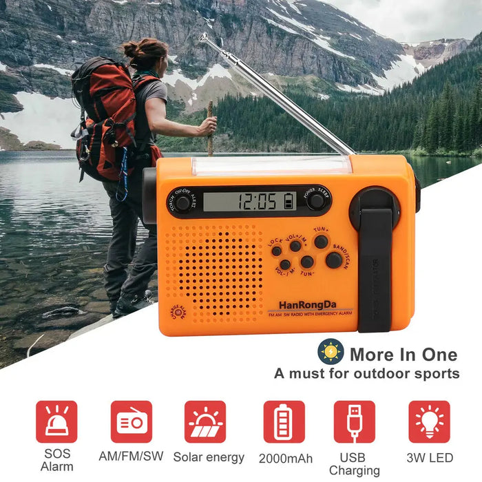 Portable Solar Hand Crank Radio 3 In 1 2000mAh Power Bank Phone Charger Flashlight Emergency Radio AM/FM/SW Weather Radios