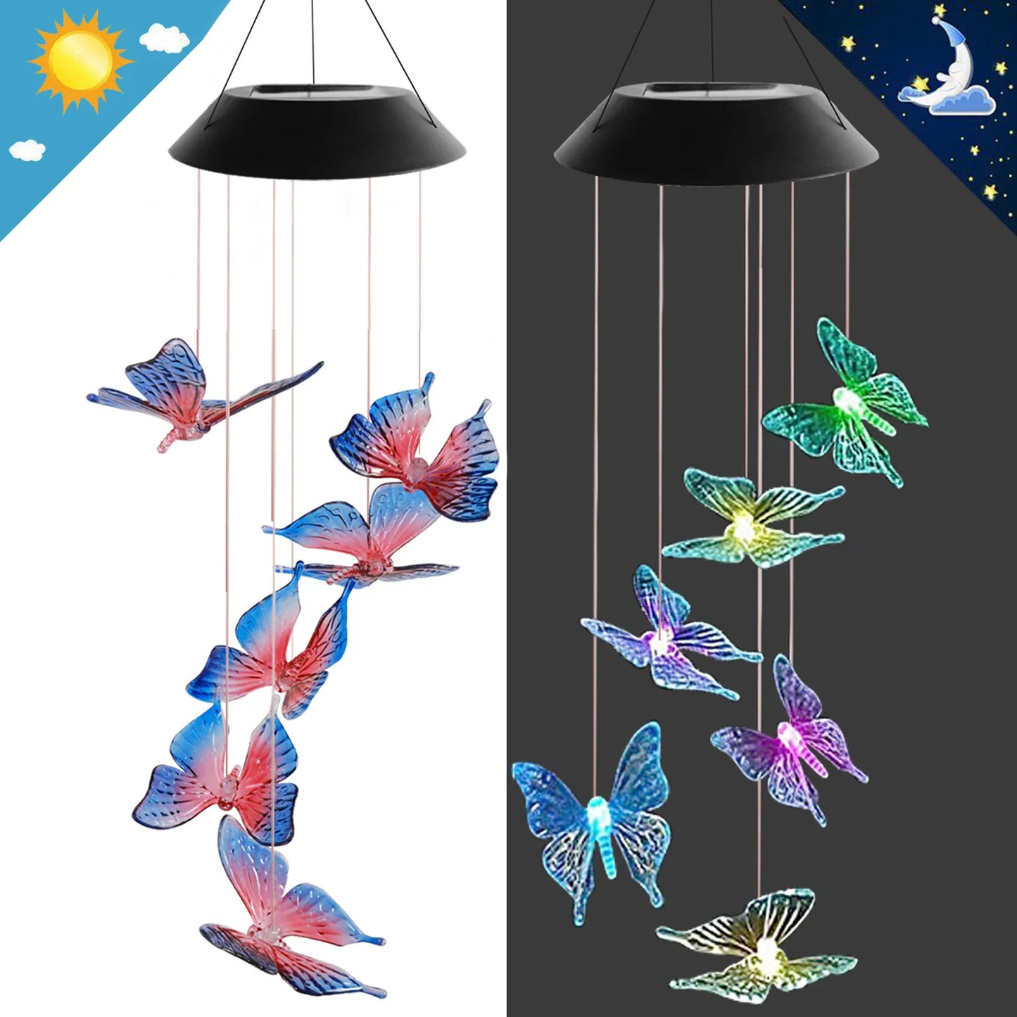 Solar Light Butterfly Windchime Light Rechargeable Christmas All Hallows' Day Party Atmosphere Landscape Balcony Decoration Lamp