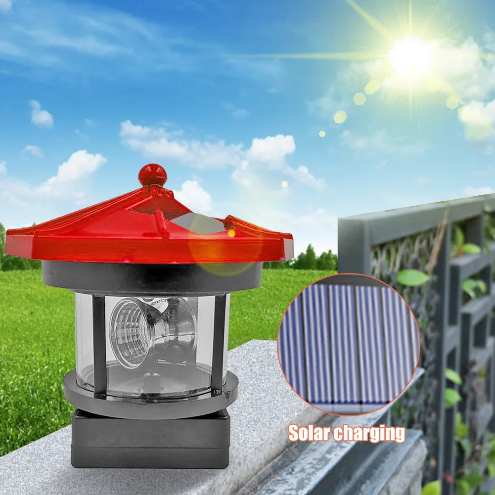 Lighthouse Shape Solar LED Light Garden Fence Yard Outdoor Decor Beacon Lamp Smart Sensor Beacon Rotating Beam Lamp Garden Decor