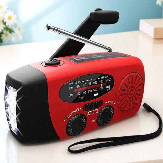 Portable Solar Powered Emergency Radio Hand Crank FM AM NOAA Weather Radio with LED Flashlight and Power Bank for Outdoor Use