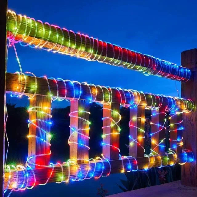 Solar Outdoor Light String Festoon LED Tube Rope Solar Garland Lamp for Summer Garden Fence Wedding Party Balcony Decoration