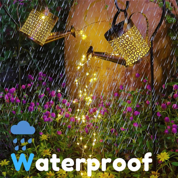 Outdoor Solar Watering Can Light Star Shower Garden Art LED String Light Pathway Patio Hanging Lantern Kettle Decorative Lamp