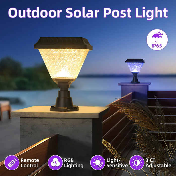 LED Solar Pillar Light Waterproof Solar Lights Outdoor Timed Remote Control Garden Sunlight for Fence Pathway Outdoor Decor Lamp