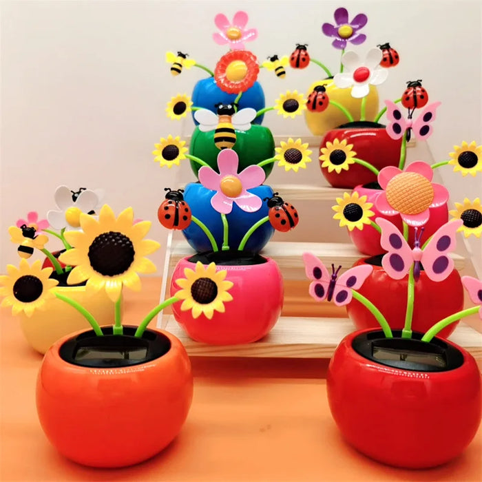 Solar Toys Cute Flower Butterfly Bee Swinging Doll Solar Car Ornament Creative Cartoon Flower Solar Desktop Ornament Decoration