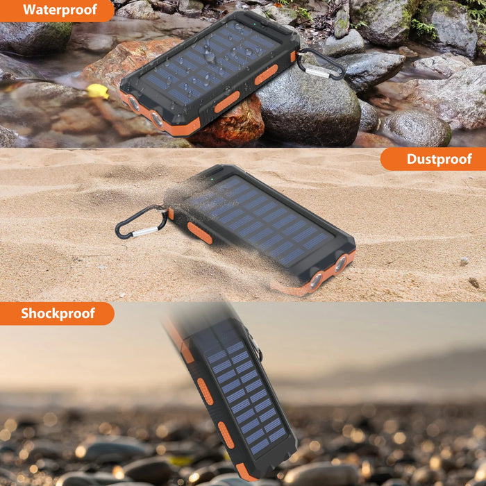 20000mAh Solar Charger for Cell Phone Portable Solar Power Bank Dual 5V USB Ports 2 LED Light Flashlight for Outdoor Camping Hik