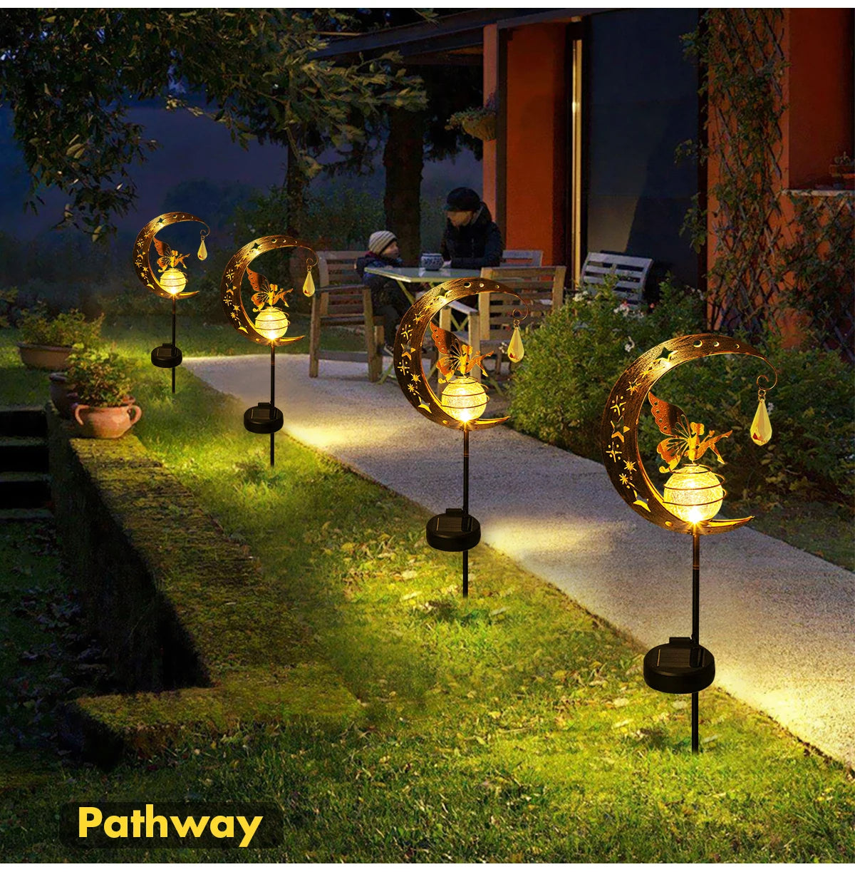 Solar Decroation Light Moon Fairy Lamp Outdoor Garden Crackle Glass Globe with Angel Pathway Stake Light Solar Grdound Light