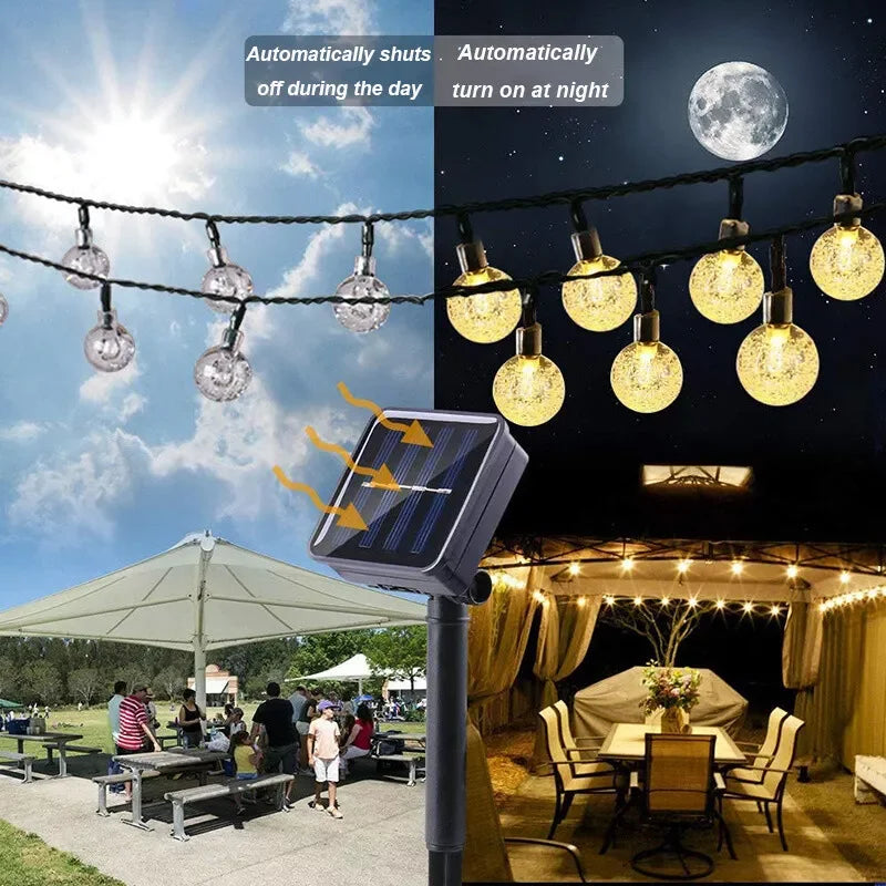 Solar Outdoor Courtyard Lights LED String Lights Waterproof Garden Decorations String Flashing Lights with Crystal Ball Bubble