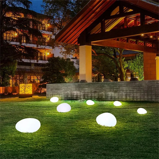 Solar Garden Lights Led Modern Creative White Stones Shape Waterproof IP65 with Remote Control Decor Home Courtyard Lawn Lamp