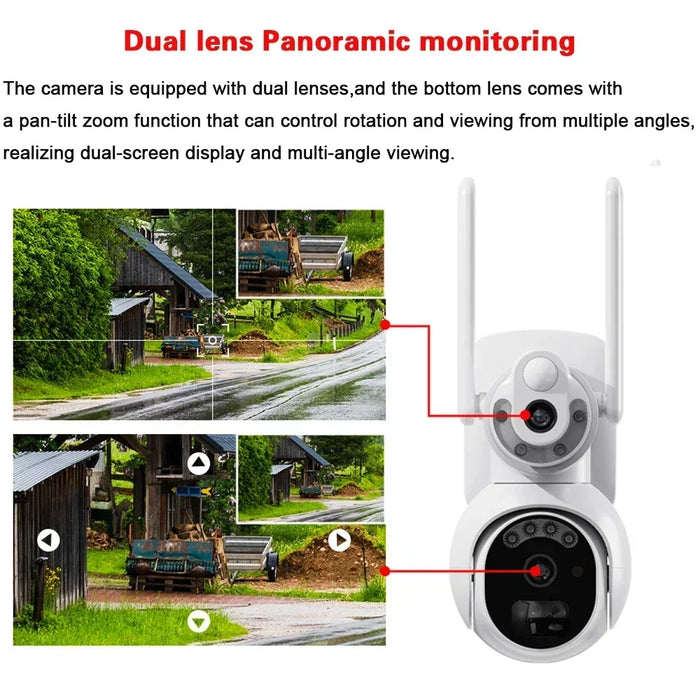 Solar Wireless PTZ Security Camera Auto Traking Outdoor 4K HD Wifi Battery CCTV Video Surveillance Camera Color Night Vision 8MP
