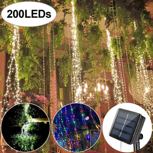 1set Solar String Light, 10 Strands 200 LEDs Hanging Vine Tree Lights Waterfall Vine Branch Lights Twinkle Starry Lights
