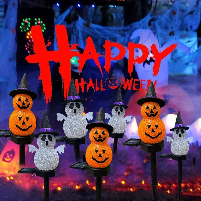 1/2PC 3D Halloween Pumpkin And Ghost Solar Lights Easy Installation Portable Solar Powered Waterproof Landscape Lamp Garden lamp