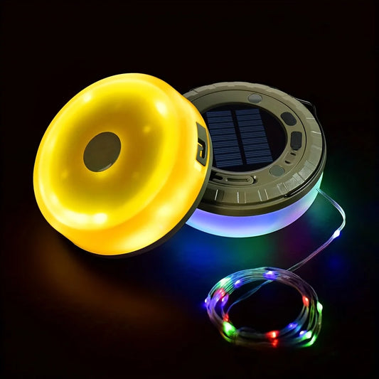 Solar Camping String Light 2 in 1 Rechargeable Camping Lamp 5 Mode Waterproof Portable Tent Lighting Outdoor Hiking Garden Decor