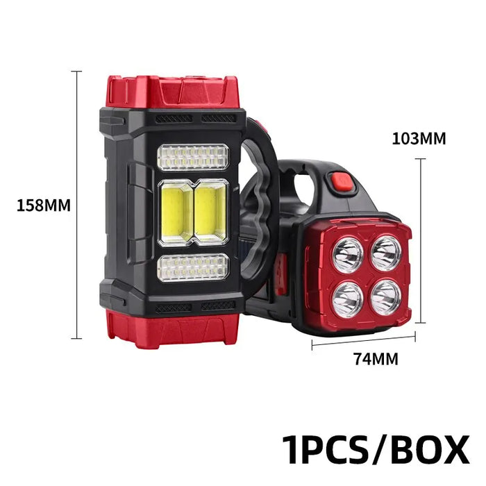 Solar Powered Rechargeable LED Multifunctional Portable Light USB Dual Light Source Outdoor Searchlight Camping Light Strong Fla