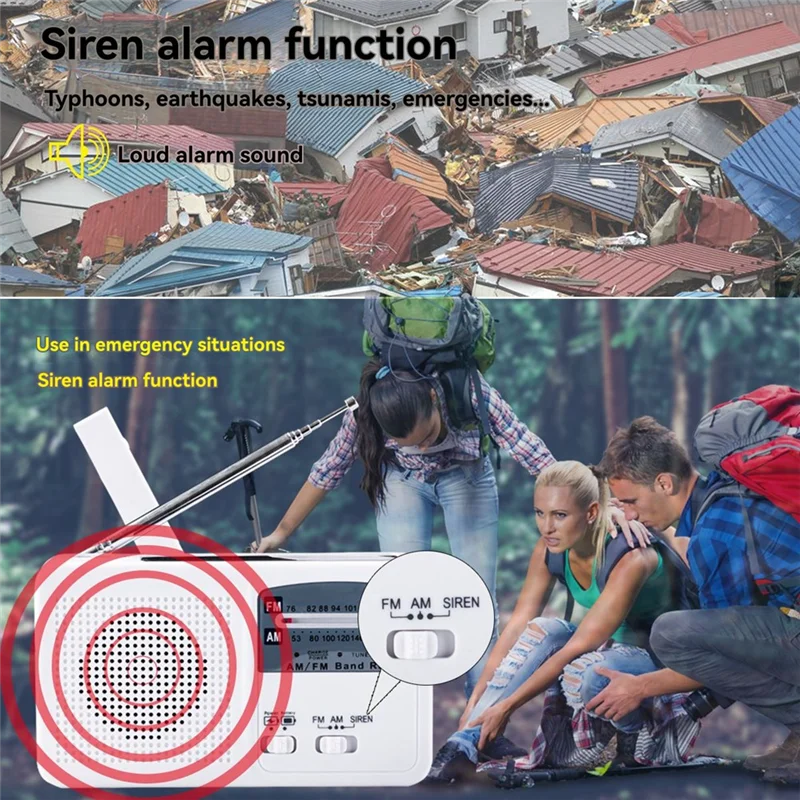 ABUO-FM/AM Radio Solar Hand Crank Self Powered Radio Multifunctional Portable Emergency Radio With Flashlight