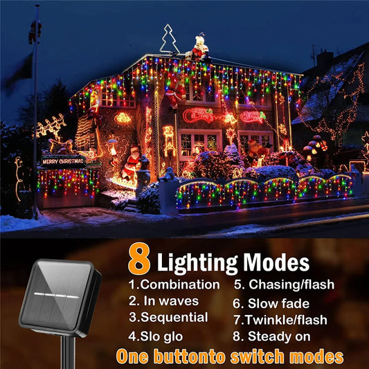 Solar Street Garden Decoration Garland Solar Curtain Icicle Light Outdoor LED String Lights 3.5M/7.5M Waterproof Curtain Light