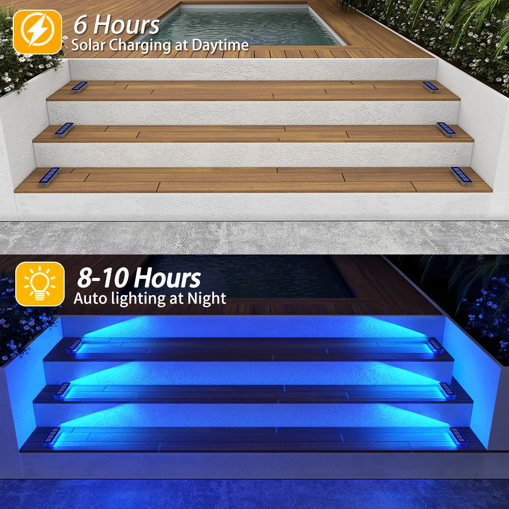 Solar Deck Lights Outdoor Waterproof LED Step Sidewalk Stair Garden Light IP68 Auto On/Off Solar Powered Dock Driveway Lighting
