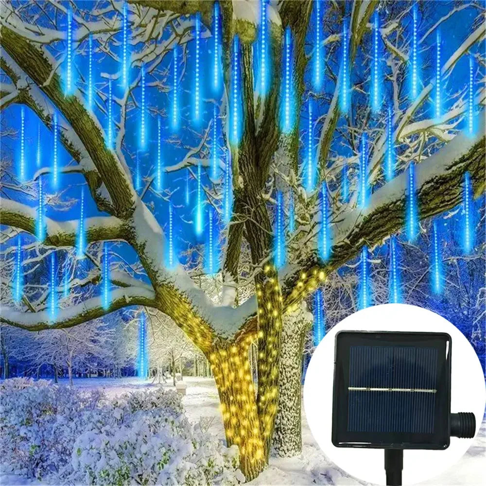 Outdoor Christmas Decoration 30/50cm Solar Meteor Shower Rain Holiday Light Led Light String for Tree Garden 8 Tube Fairy Light