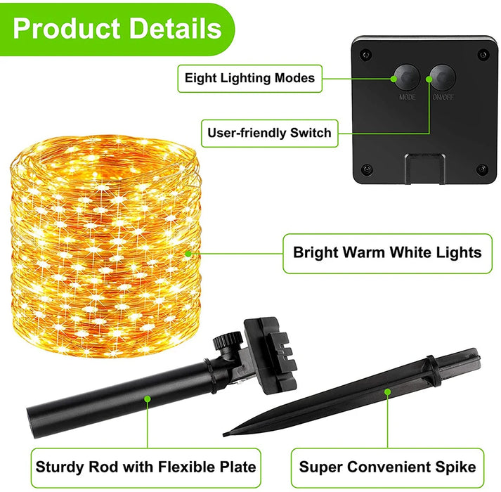 Solar Fairy Lights Outdoor Garland 50/100/200 LED String Garden Yard Tree Christmas Party Camping Waterproof Copper Wire Lamp