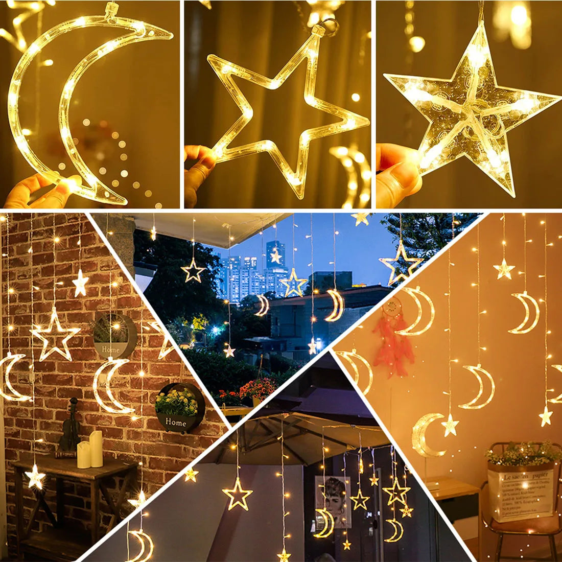 Star Moon Solar Battery String Lights 8Mode Outdoor Christmas Garland LED Fairy Light for Ramadan Festoon Wedding New Year Decor