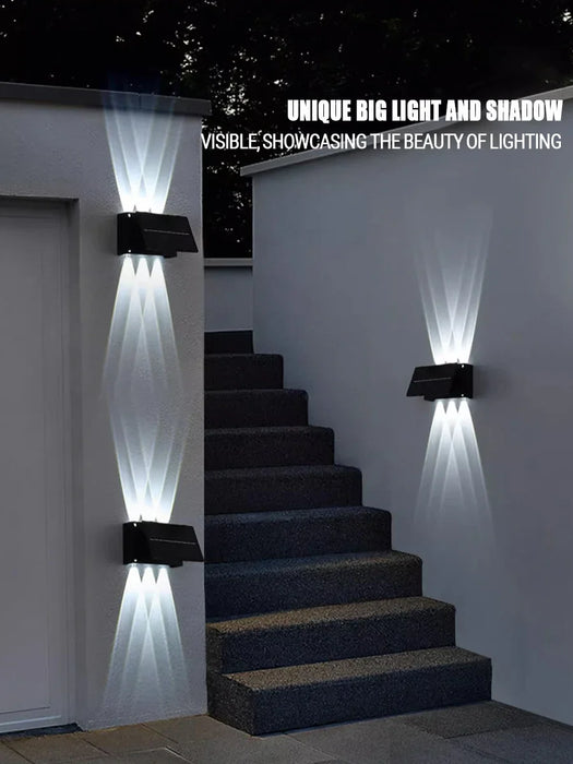 Outdoor Solar Wall Lamp Upper Lower Light Emitting Exterior Wall Lamp Waterproof LED Outdoor Lighting Dual Head Courtyard