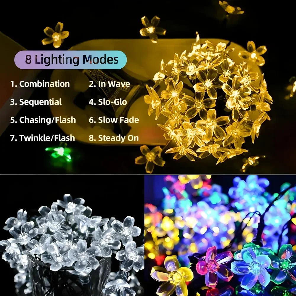 Solar Flower Lights Outdoor Solar String Lights for Garden, Patio, Fence & Christmas Decor ﻿