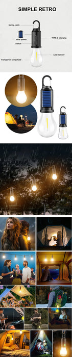 Outdoor Solar Powered LED Lamp Bulbs USB Charging Camping Light Portable Night Lights Waterproof Flashlight Fishing Essentials