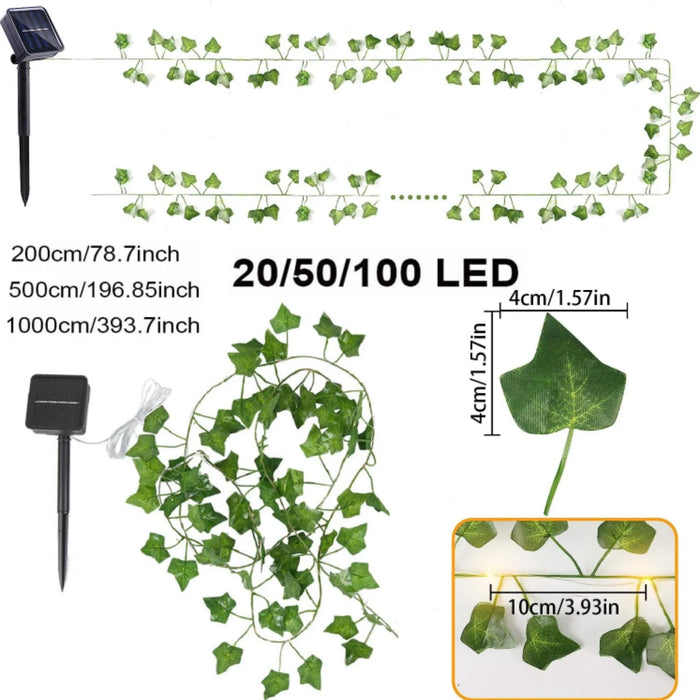 Solar Fairy Lights 2/5/10 M Solar Artificial Ivy Leaf Led String 8 Modes Solar Outdoor Light for Yard Garden Wedding Party Decor