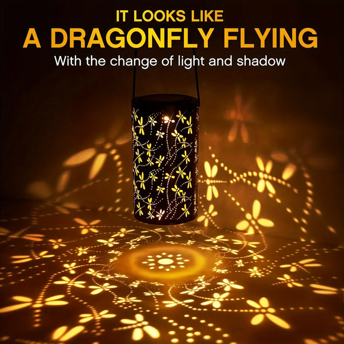 Solar Lantern Light Dragonfly Outdoor Hanging GardenMetal Decor Lanterns-Waterproof LED Decorative Lights