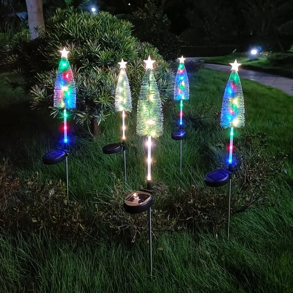 Decorative Solar Christmas Tree Lights Energy Saving Stars Design Landscape Lights Warm White/ Colorful Weatherproof Lawn Lights