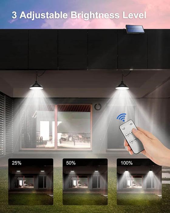 Solar Powered Pendant Light Single/Double Head Outdoor Waterproof LED Light With Remote Control Pendant Light Camping Garden