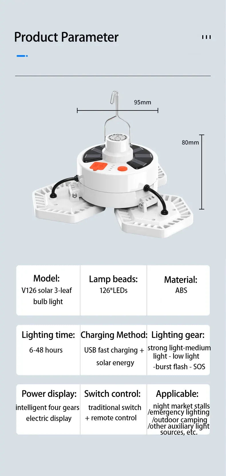 Solar Energy Camping Lamp 5 Modes SOS Waterproof USB Rechargeable LED Remote Control Foldable Lantern Portable Emergency Lamp