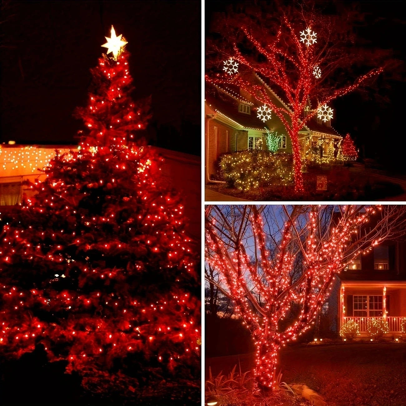 Solar Powered Christmas Lights 50-200 LED Outdoor Light Strings Festive Garden Courtyard Red Blinking Lights with Solar Panel