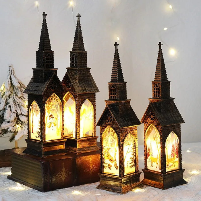 Christmas Church Small Wind Light Santa Claus Snowman Elk Xmas Pendants Noel Navidad Merry Christmas Decor 2025 Happy New Year