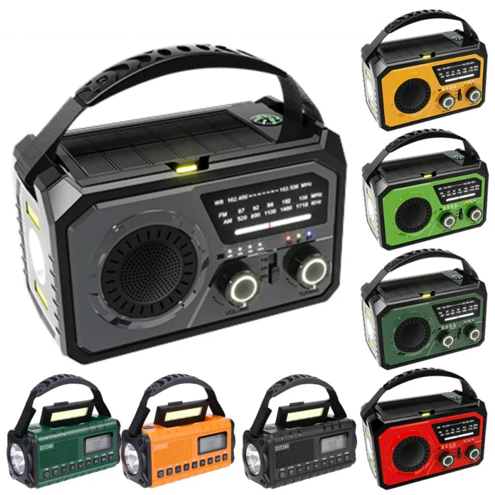 AM/FM/WB NOAA Emergency Weather Radio Solar Hand Crank Radio LED Flashlight Reading Lamp Survival Radio for Outdoor