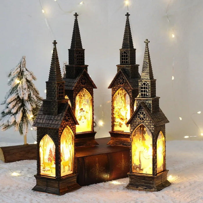 Christmas Church Small Wind Light Santa Claus Snowman Elk Xmas Pendants Noel Navidad Merry Christmas Decor 2025 Happy New Year