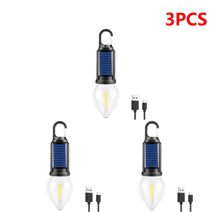 Solar Powered LED Camping Lamp USB Charging LED Lighting Lantern Waterproof Portable Handheld Lamp 100LM for Outdoor BBQ Camping