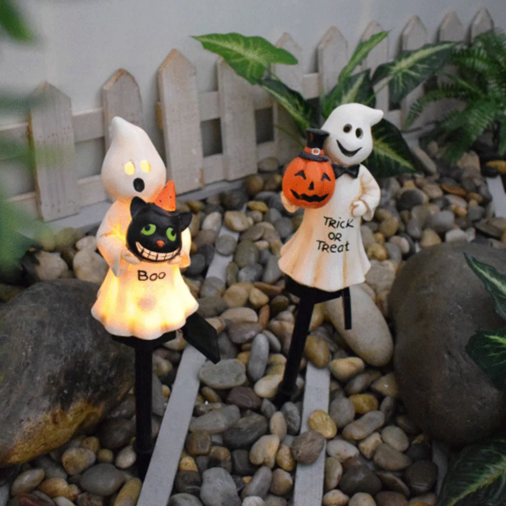Outdoor Halloween Ghosts Pathway Light Waterproof Solar Pumpkin Stake Light for Christmas Halloween Party Decoration Night Light
