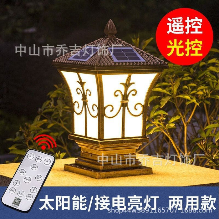 LED Solar Pillar Light Remote Control Retro Lantern Waterproof Outdoor Porch Column Lamp Night Light Garden Fence Decoration