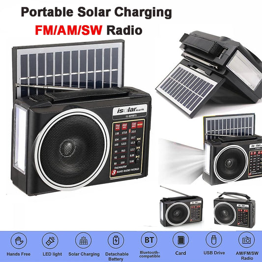 1pc Portable FM/AM/SW Radio Solar Charging Multi Band Emergency Radios Receiver Powerful Bluetooth Speaker with Flashlight USB