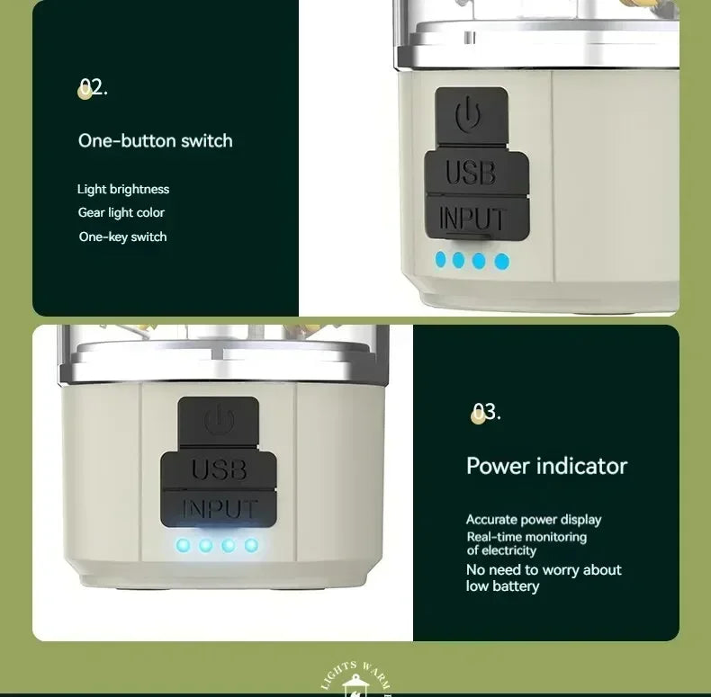 Solar Camp Lantern - IPX7 Waterproof with 360° Magnetic Base & Rechargeable