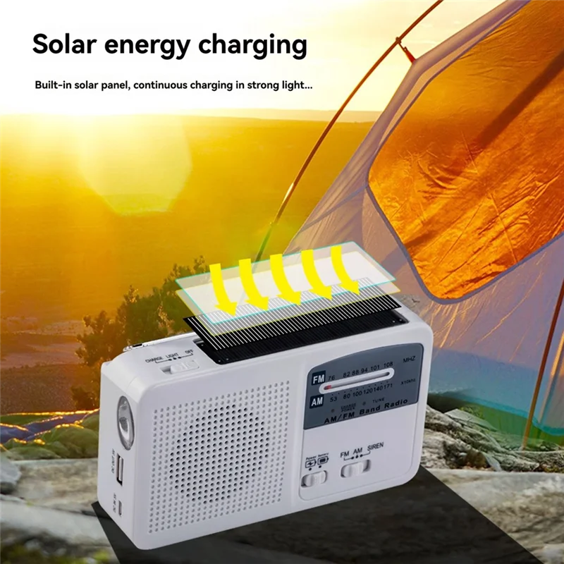ABUO-FM/AM Radio Solar Hand Crank Self Powered Radio Multifunctional Portable Emergency Radio With Flashlight