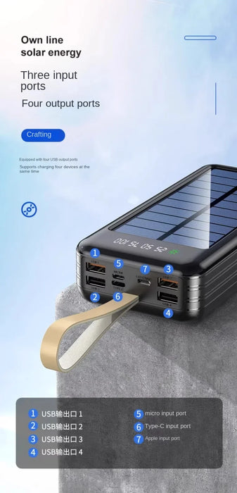 Solar power bank large capacity 100000 mAh fast charging with its own line mobile power supply 80,000 outdoor riding