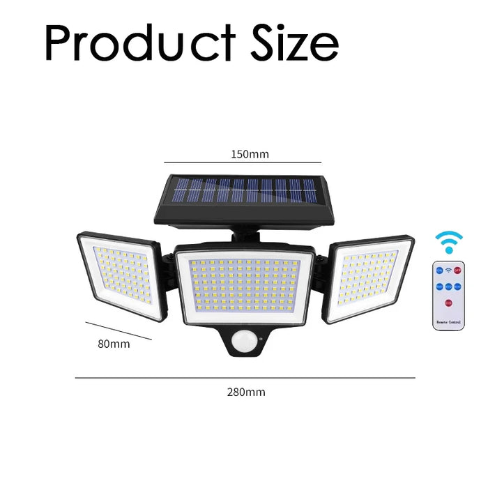 Solar Security Lights Outdoor with 3 Modes Motion Sensor Super Bright Wall Lamp 3 Head Street Light for Garden Yard Path Garage