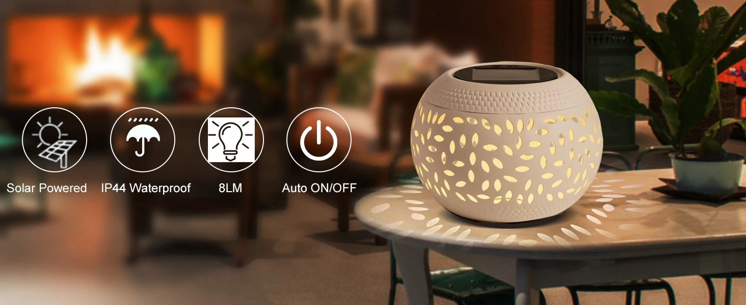 Solar Table Lanterns Outdoor Waterproof - LED Lamp White Metal Table Lights -Solar Powered Decorative Lantern for Desk Patio
