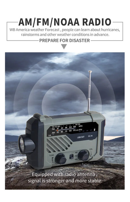 Emergency Solar Radio with Handle, Portable 3-Mode Flashlight SOS Siren Cell Phone Charger Camping Survival Gear and Supplies