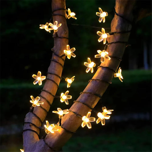 5M/7M/12M LED Solar Lights Outdoor Floral String Flower Fairy Lights Garlands For Christmas Party Outdoor Decoration Waterproof