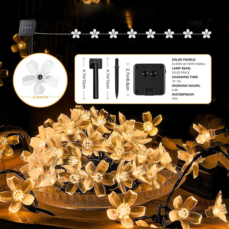 Solar Flower String Lights Outdoor Waterproof, Decorative Light for Yard, Lawn, Fence, Flower Garden, Christmas Tree